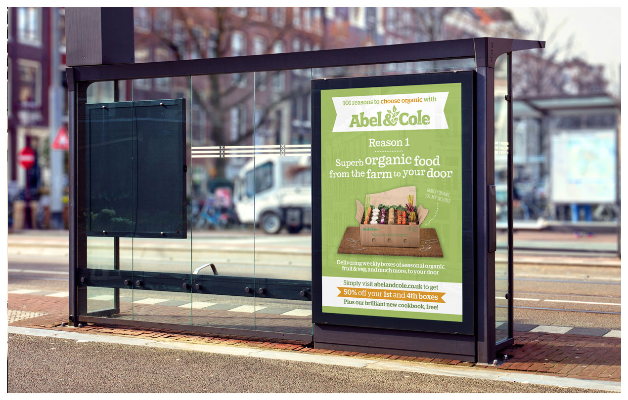 A photograph of an out of home banner on a bus stop