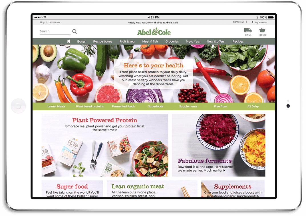 A fresh and zesty New Year landing page shown on a tablet computer