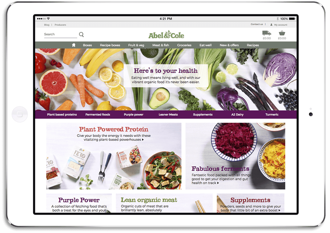 A Spring landing page with a health theme shown on a tablet computer