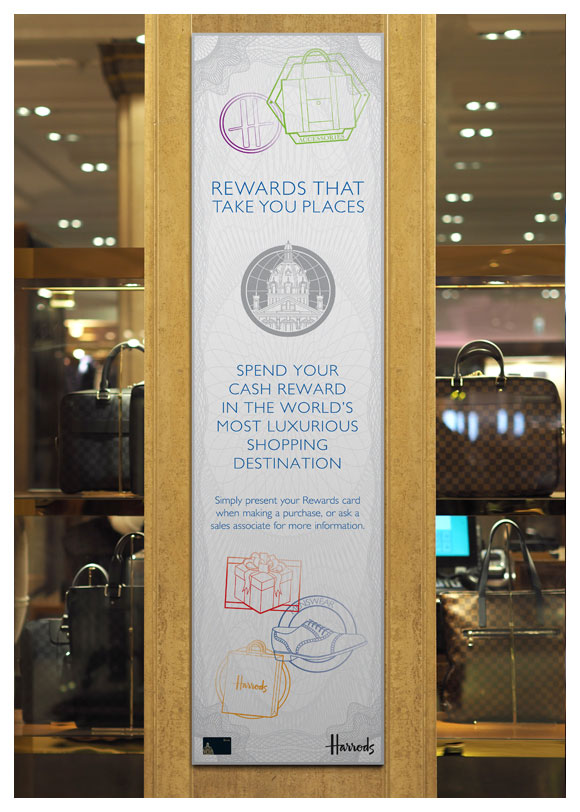 A photograph of a banner on a pillar in Harrods