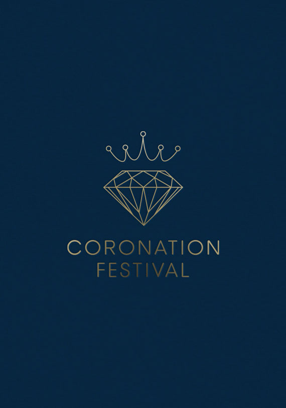 Back of the invitation, gold foil on deep blue board