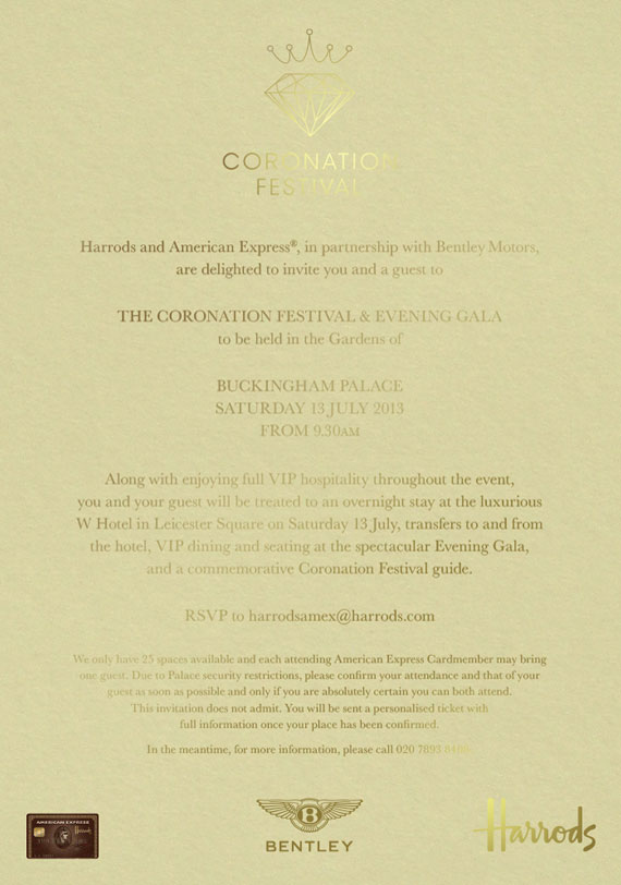 Front of the invitation, gold foil on textured cream stock