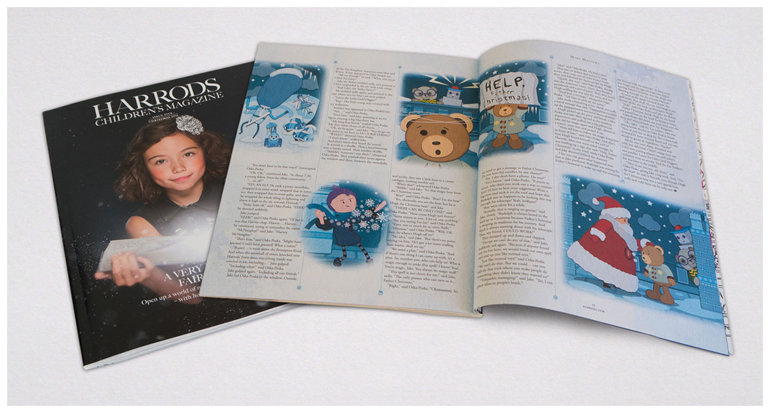 A photograph of the illustrations in use in Harrods Children's Magazine