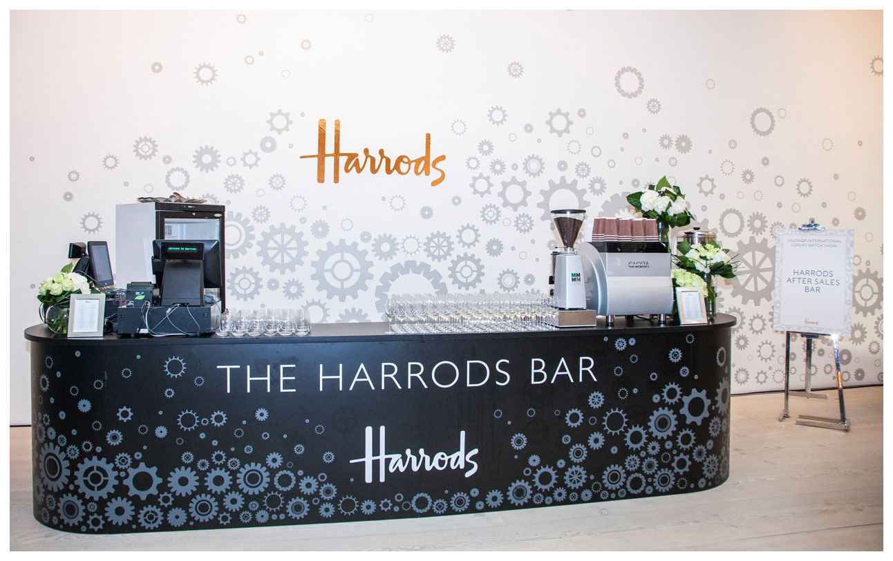 A photograph of the Harrods champagne bar at the exhibition