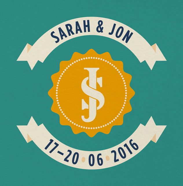 The back of Sarah and Jon's wedding invitation with S+J monogram